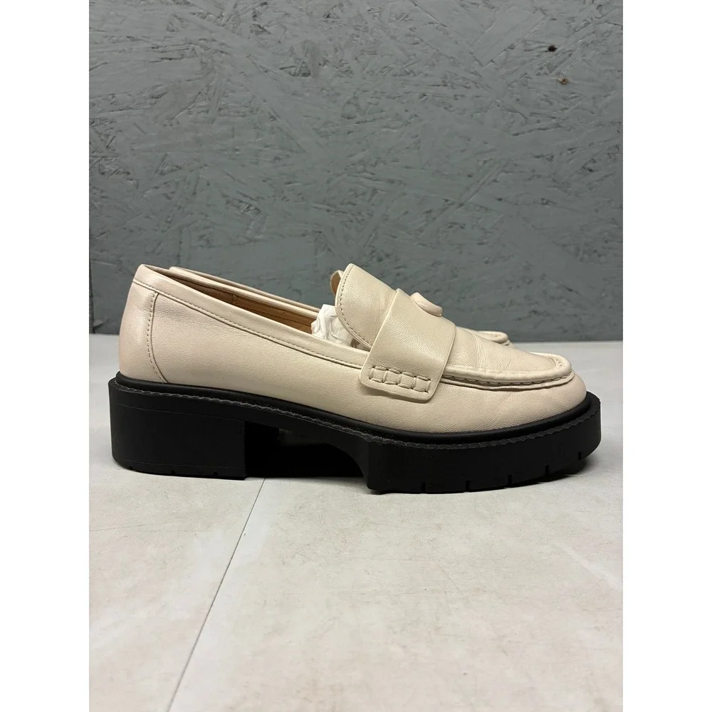 Coach Leah Platform Lug Sole Loafers Womens 7 Off White Leather C Logo CB990